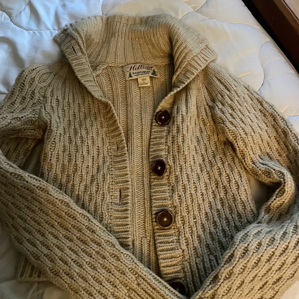 Hollister button up sweater. Tan.
